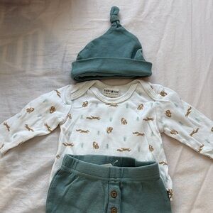 Rabbit & Bear Kids Matching Set - Green and White